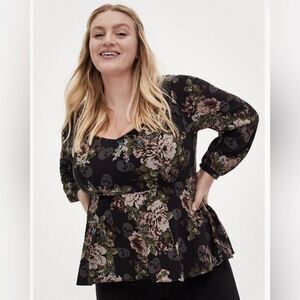 Torrid Pink and Tan Floral and skill Blouse with Long Sleeves size 00 or 10